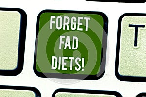 Handwriting text writing Forget Fad Diets. Concept meaning drop pounds due unhealthy calorie reduction or water loss