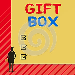 Handwriting text writing Gift Box. Concept meaning A small cointainer with designs capable of handling presents Man photo