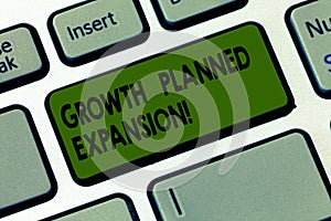 Handwriting text writing Growth Planned Expansion. Concept meaning exposing the business to a wider customers Keyboard key