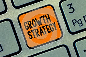 Handwriting text writing Growth Strategy. Concept meaning Strategy aimed at winning larger market share in shortterm