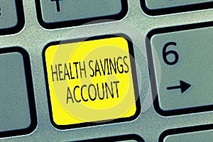 Handwriting text writing Health Savings Account. Concept meaning users with High Deductible Health Insurance Policy