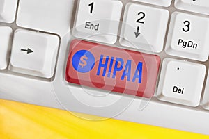 Handwriting text writing Hipaa. Concept meaning Acronym stands for Health Insurance Portability Accountability