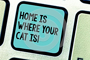 Handwriting text writing Home Is Where Your Cat Is. Concept meaning Kitten lovers feline protection cute animals