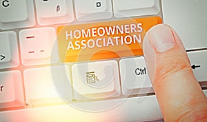 Handwriting text writing Homeowners Association. Concept meaning Organization with fee for upkeeps of Gated Community photo