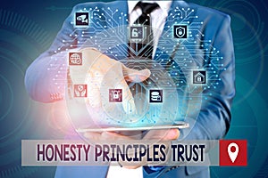 Handwriting text writing Honesty Principles Trust. Concept meaning believing someone words for granted Telling truth