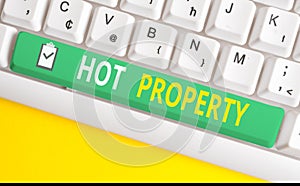 Handwriting text writing Hot Property. Concept meaning Something which is sought after or is Heavily Deanalysisded White