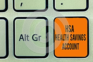 Handwriting text writing Hsa Health Savings Account. Concept meaning Supplements one s is current insurance coverage