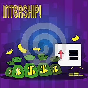 Handwriting text writing intership. Concept meaning Student or trainee who works in a company to obtain experience. photo