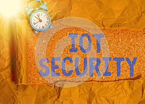 Handwriting text writing Iot Security. Concept meaning practice of eradicating vulnerabilities in IoT devices