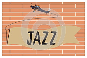 Handwriting text writing Jazz. Concept meaning Forceful rhythm Using brass and woodwind instruments to play the music