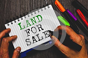 Handwriting text writing Land For Sale. Concept meaning Real Estate Lot Selling Developers Realtors Investment Man