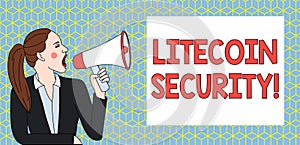 Handwriting text writing Litecoin Security. Concept meaning peertopeer cryptocurrency and opensource software Young