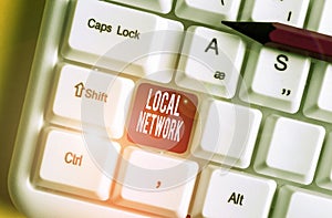 Handwriting text writing Local Network. Concept meaning Intranet LAN Radio Waves DSL Boradband Switch Connection White photo