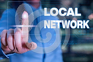 Handwriting text writing Local Network. Concept meaning Intranet LAN Radio Waves DSL Boradband Switch Connection Woman photo