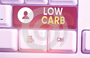 Handwriting text writing Low Carb. Concept meaning Restrict carbohydrate consumption Weight loss analysisagement diet.