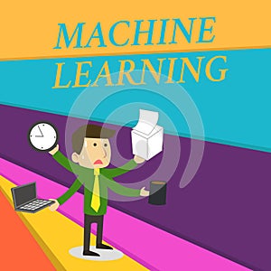 Handwriting text writing Machine Learning. Concept meaning give computers the ability to be taught with data Stressed