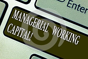 Handwriting text writing Managerial Working Capital. Concept meaning Shortterm liabilities and shortterm assets Keyboard