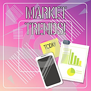 Handwriting text writing Market Trends. Concept meaning Changes and developments in buying and selling in the market