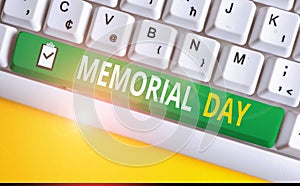 Handwriting text writing Memorial Day. Concept meaning To honor and remembering those who died in military service White pc