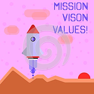 Handwriting text writing Mission Vison Values. Concept meaning planning for future improvement Career Right decisions.