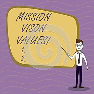 Handwriting text writing Mission Vison Values. Concept meaning planning for future improvement Career Right decisions.