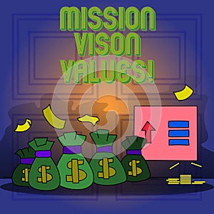 Handwriting text writing Mission Vison Values. Concept meaning planning for future improvement Career Right decisions.