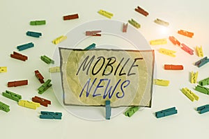 Handwriting text writing Mobile News. Concept meaning the delivery and creation of news using mobile devices Colored