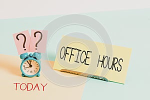 Handwriting text writing Office Hours. Concept meaning The hours which business is normally conducted Working time.