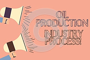 Handwriting text writing Oil Production Industry Process. Concept meaning Petroleum company industrial processing Two Hu
