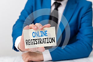 Handwriting text writing Online Registration. Concept meaning System for subscribing or registering via the Internet Man