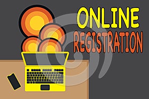 Handwriting text writing Online Registration. Concept meaning System for subscribing or registering via the Internet Upper view