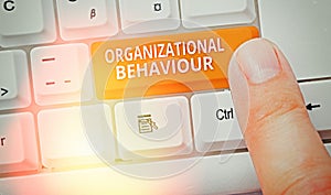 Handwriting text writing Organizational Behaviour. Concept meaning the study of the way showing interact within groups photo