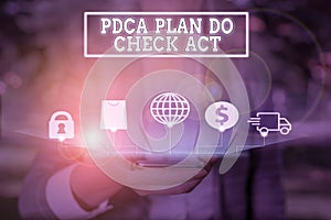 Handwriting text writing Pdca Plan Do Check Act. Concept meaning Deming Wheel improved Process in Resolving Problems.