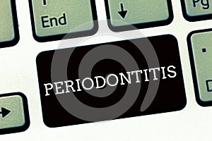 Handwriting text writing Periodontitis. Concept meaning Swelling of the tissue around the teeth Shrinkage of the gums