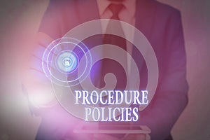 Handwriting text writing Procedure Policies. Concept meaning Steps to Guiding Principles Rules and Regulations photo