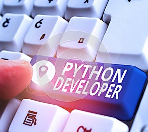 Handwriting text writing Python Developer. Concept meaning responsible for writing serverside web application logic