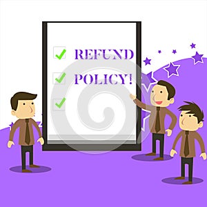 Handwriting text writing Refund Policy. Concept meaning refund or exchange defective merchandise previously buy Business