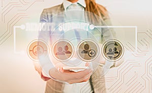 Handwriting text writing Remote Support. Concept meaning help endusers to solve computer problems and issues remotely