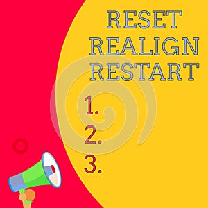 Handwriting text writing Reset Realign Restart. Concept meaning Life audit will help you put things in perspectives Half photo