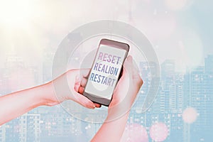 Handwriting text writing Reset Realign Restart. Concept meaning Life audit will help you put things in perspectives photo