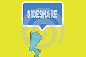 Handwriting text writing Rideshare. Concept meaning Sharing rides or transportation Carpool Online Taxi service