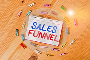 Handwriting text writing Sales Funnel. Concept meaning process through which a company ells its products to buyers Colored