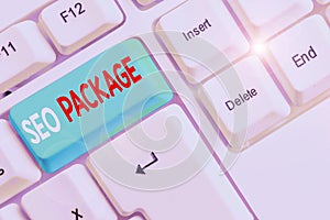 Handwriting text writing Seo Package. Concept meaning practice of search engine optimization increase amount visitors