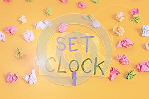 Handwriting text writing Set Clock. Concept meaning put it to the right time or change the clock time to a later time