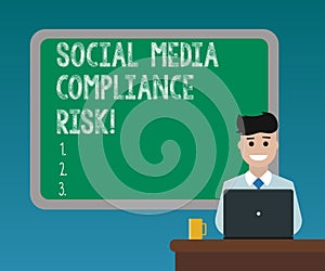 Handwriting text writing Social Media Compliance Risk. Concept meaning Risks analysisagement on the internet online sharing Blank photo