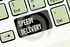 Handwriting text writing Speedy Delivery. Concept meaning provide products in fast way or same day shipping overseas