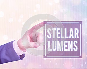 Handwriting text writing Stellar Lumens. Concept meaning cryptocurrency platform that uses on remittance and payments