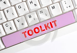 Handwriting text writing Toolkit. Concept meaning set of tools kept in a bag or box and used for a particular purpose