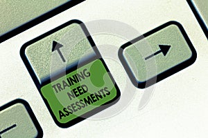 Handwriting text writing Training Need Assessments. Concept meaning determine the exercise required to fill the Gap photo