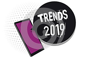 Rukopis trendy 2019. význam nadcházející převládající široce připojen do internetové sítě mobilní telefon 